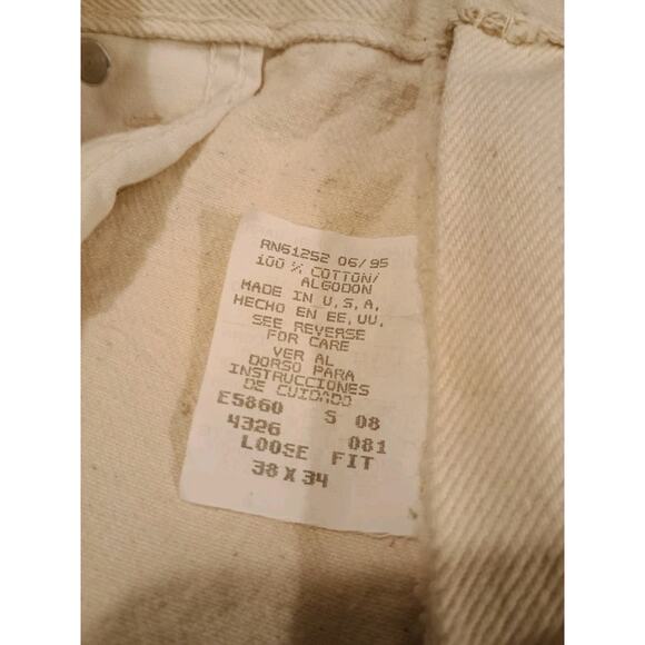 Vintage Arizona Jeans Co Loose Fit Mens 38x34 Straight Leg Ivory Denim Jeans USA - Picture 8 of 10